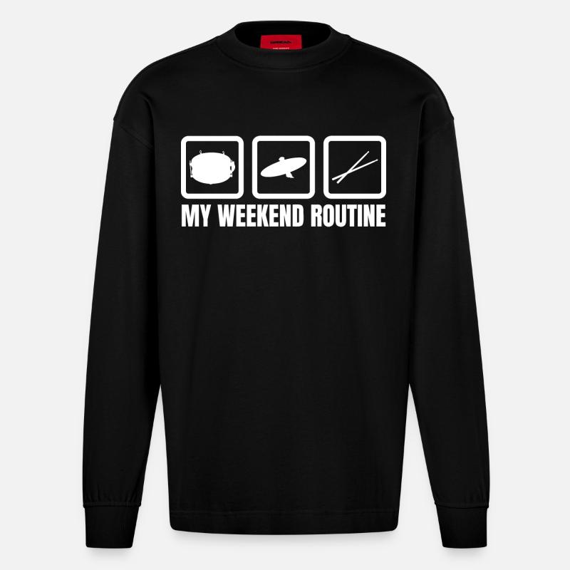 Schlagzeuger Wochenendroutine - Heavyweight Oversized Organic Langarmshirt Made in EU - SOLID BLACK