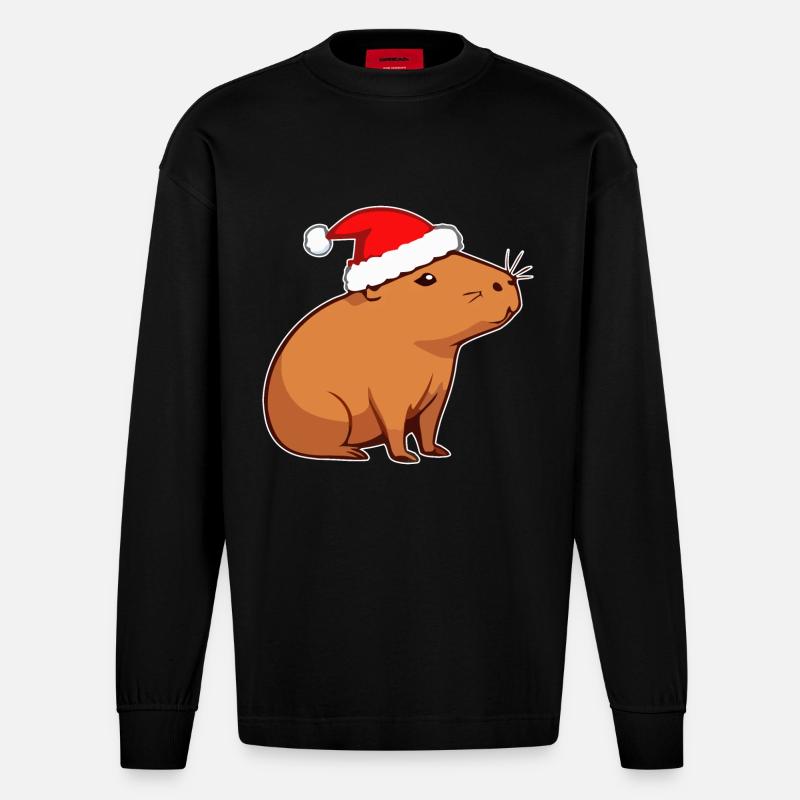 Capybara Weihnachten - Heavyweight Oversized Organic Langarmshirt Made in EU - SOLID BLACK