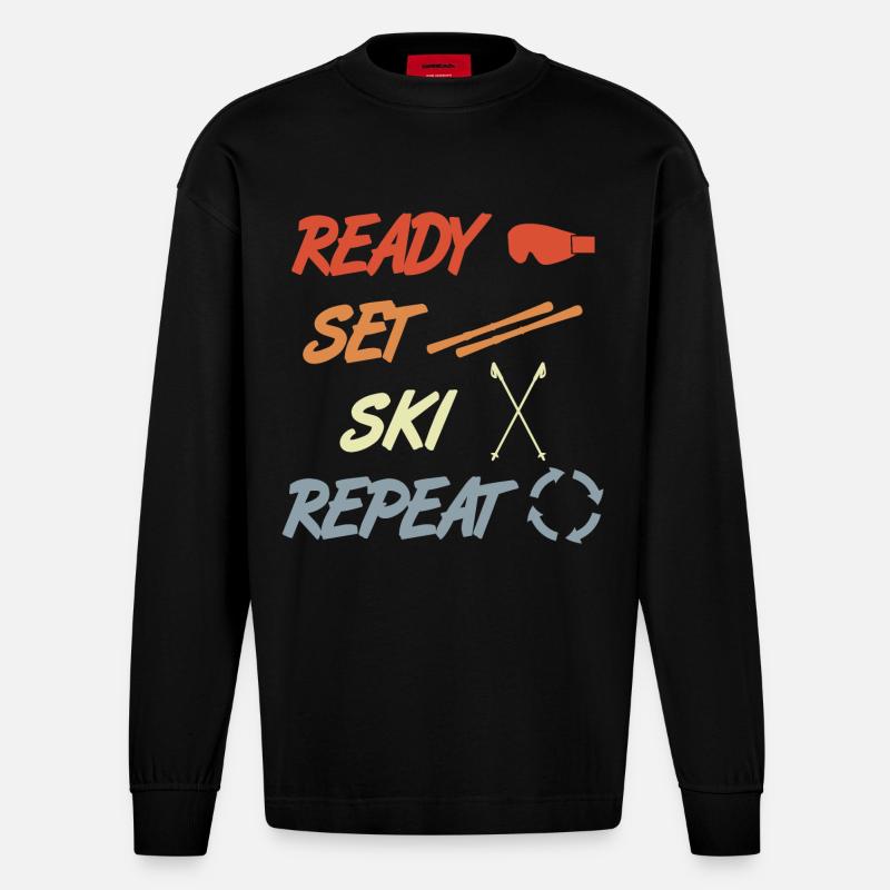 Ready Set Ski Repeat - Heavyweight Oversized Organic Langarmshirt Made in EU - SOLID BLACK