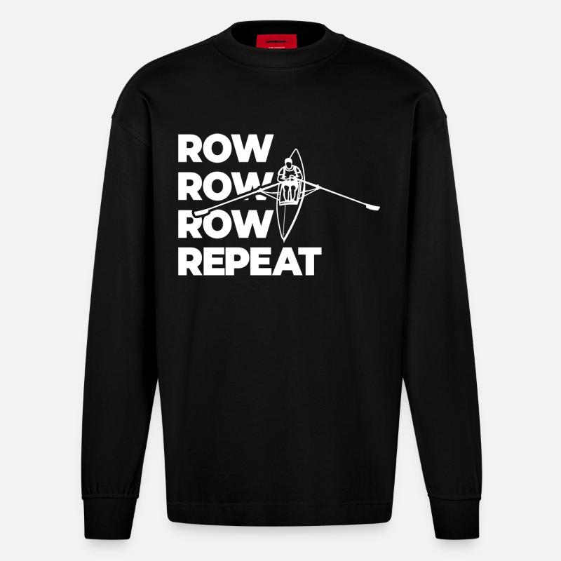 Rowing Rowing Rowing Repeat Rowing - Heavyweight Oversized Organic Longsleeve Shirt Made in EU - SOLID BLACK