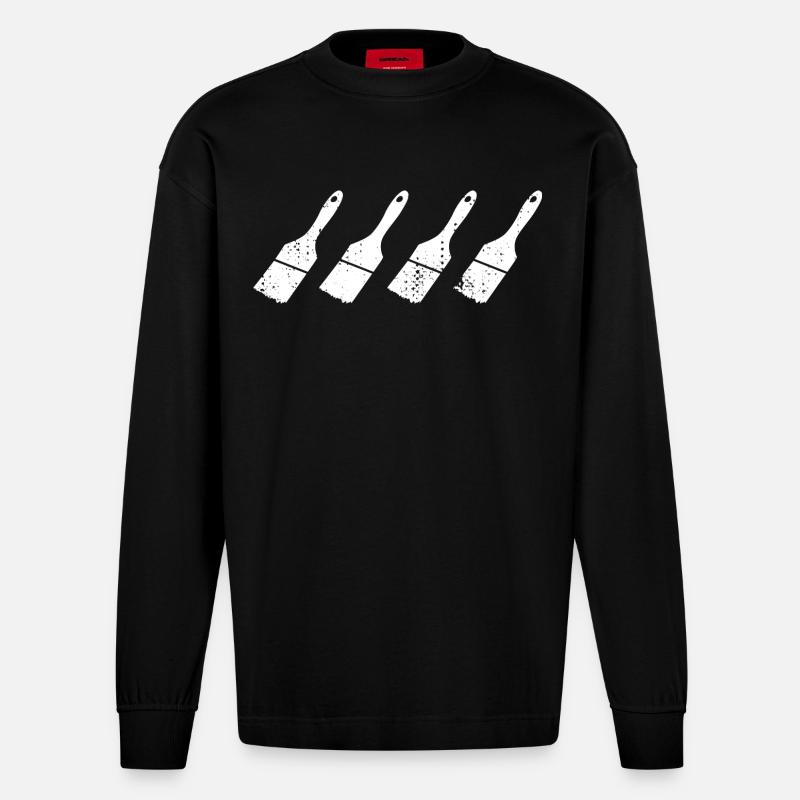 Malerpinsel Skizze - Heavyweight Oversized Organic Langarmshirt Made in EU - SOLID BLACK