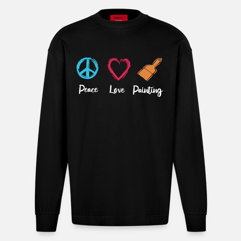 Frieden Liebe Malen - Heavyweight Oversized Organic Langarmshirt Made in EU - SOLID BLACK