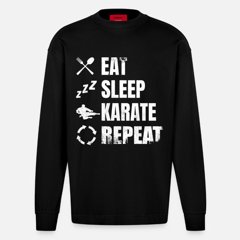 Manger Sommeil Karaté Répéter - Manches longues bio épais oversize fabriqué en UE - SOLID BLACK