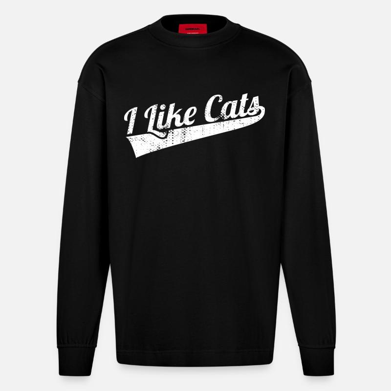 Ich mag Katzen - Heavyweight Oversized Organic Langarmshirt Made in EU - SOLID BLACK