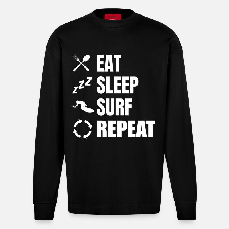 Eat Sleep Surf Repeat - Heavyweight Oversized Organic Langarmshirt Made in EU - SOLID BLACK