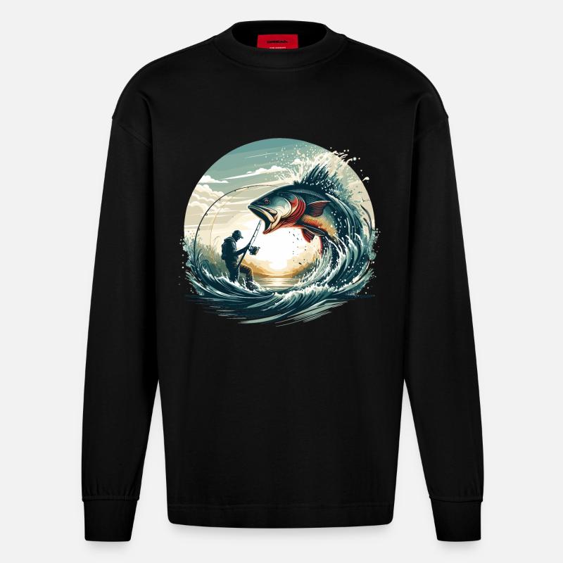 Angeln Angler Dynamik Geschenk - Heavyweight Oversized Organic Langarmshirt Made in EU - SOLID BLACK