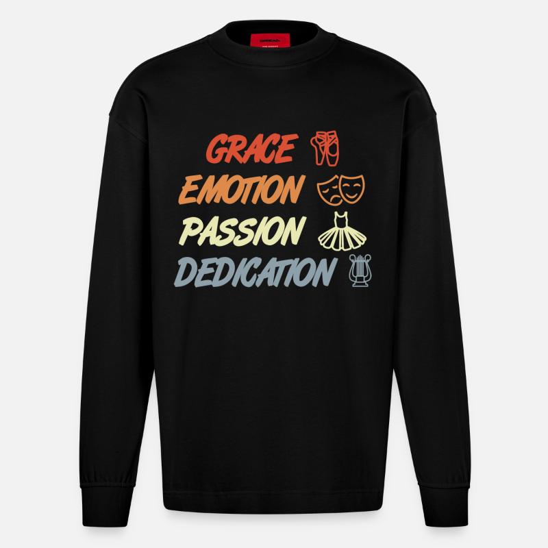 Grace Emotion Passion Dedication - Heavyweight Oversized Organic Langarmshirt Made in EU - SOLID BLACK