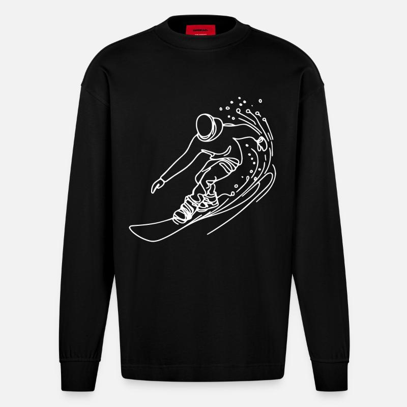 Dessin de snowboarder - Manches longues bio épais oversize fabriqué en UE - SOLID BLACK