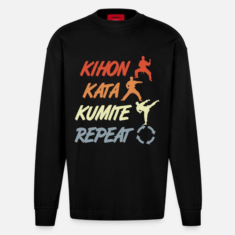 Säulen des Karate - Heavyweight Oversized Organic Langarmshirt Made in EU - SOLID BLACK