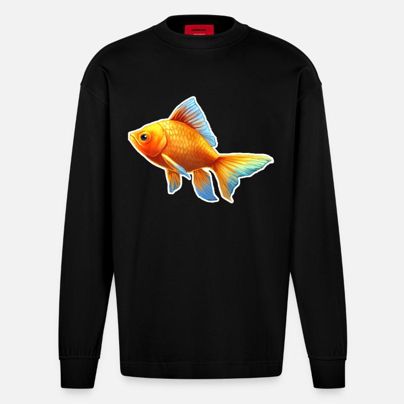 Goldfisch Nr.2 - Heavyweight Oversized Organic Langarmshirt Made in EU - SOLID BLACK