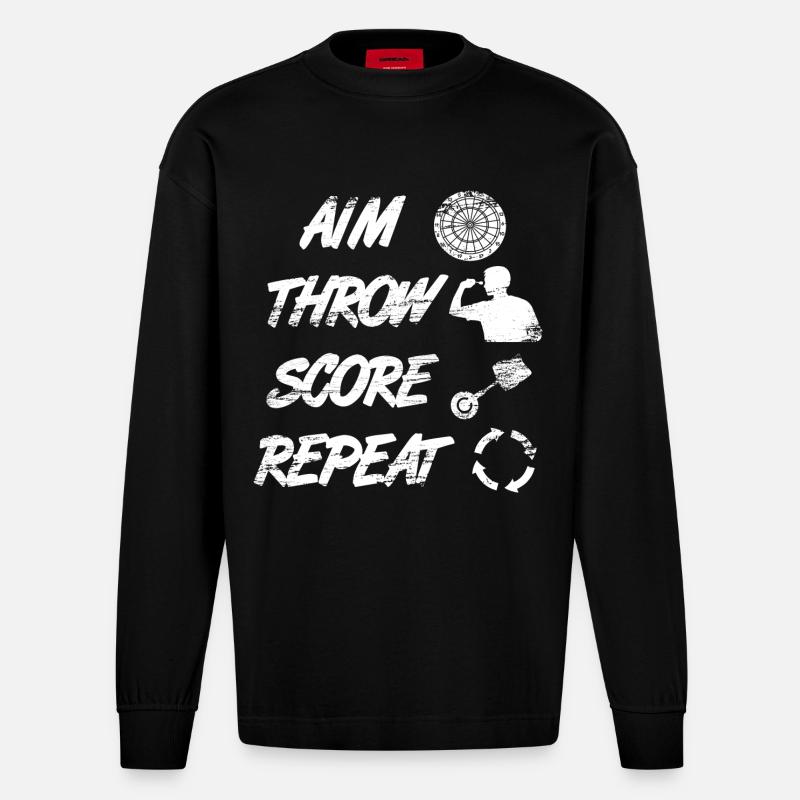 viser, lancer, pointer, répéter - Manches longues bio épais oversize fabriqué en UE - SOLID BLACK