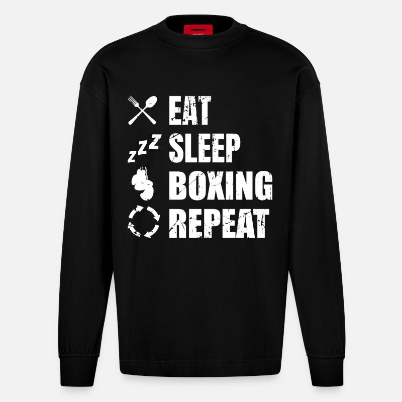 Manger Sommeil Boxe Répéter - Manches longues bio épais oversize fabriqué en UE - SOLID BLACK