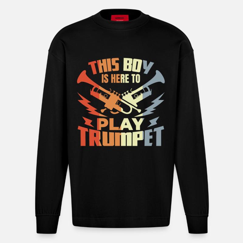 Junge der Trompete spielt - Heavyweight Oversized Organic Langarmshirt Made in EU - SOLID BLACK