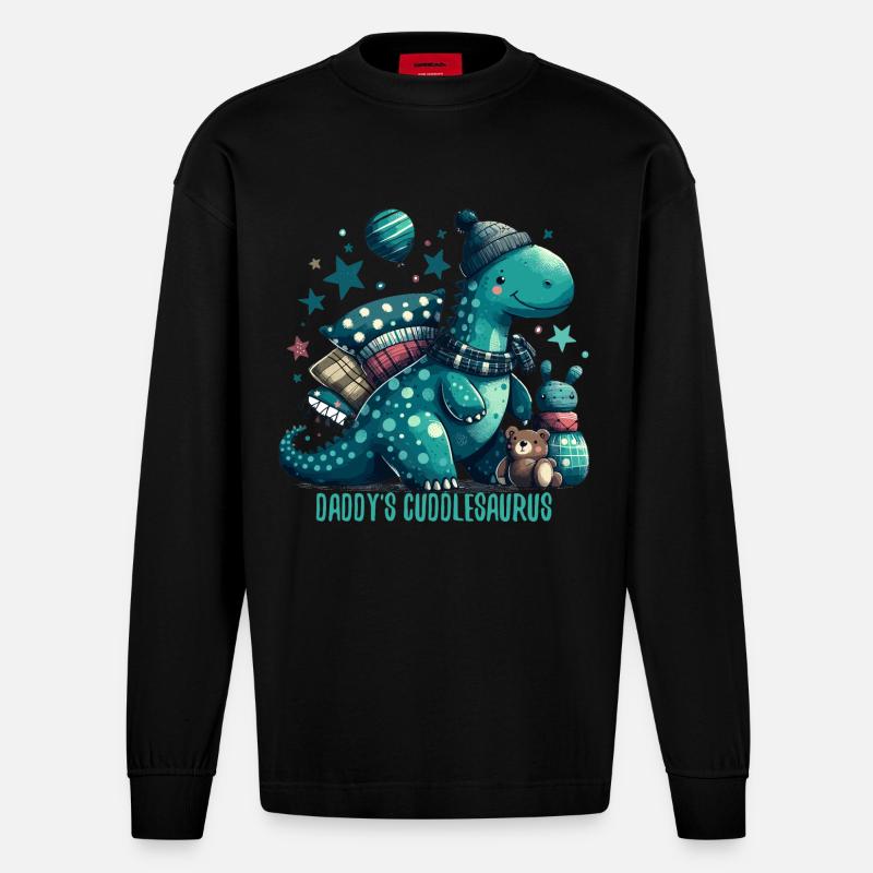 Daddy’s Cuddlesaurus Kuschel-Dinosaurier Geschenk - Heavyweight Oversized Organic Langarmshirt Made in EU - SOLID BLACK