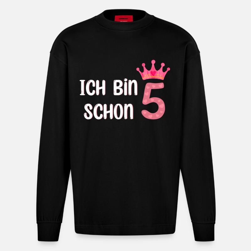 ich bin schon 5 - Heavyweight Oversized Organic Langarmshirt Made in EU - SOLID BLACK