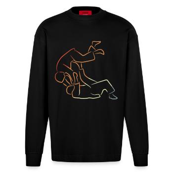 Judo Fighter Drawing - Heavyweight Oversized Organic Longsleeve Shirt Made in EU - SOLID BLACK - Front