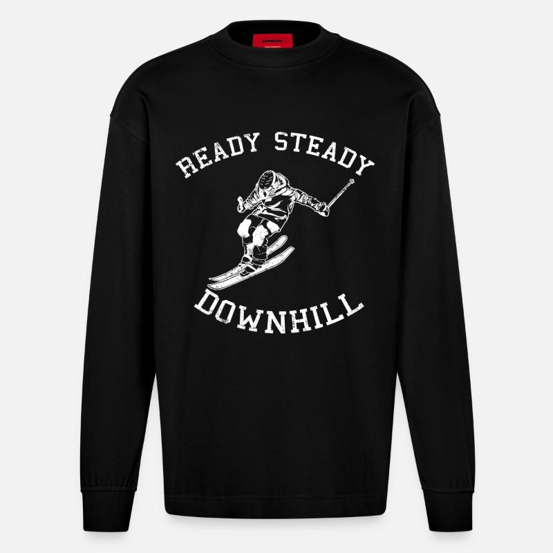 Ready Steady Downhill - Heavyweight Oversized Organic Langarmshirt Made in EU - SOLID BLACK