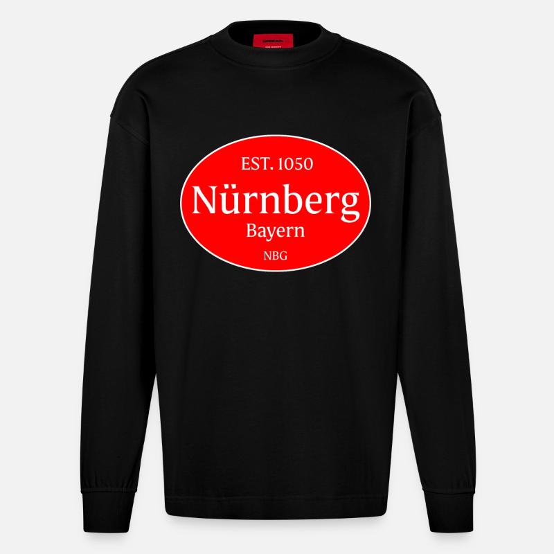 Nürnberg Emblem Retro Oval - Heavyweight Oversized Organic Langarmshirt Made in EU - SOLID BLACK