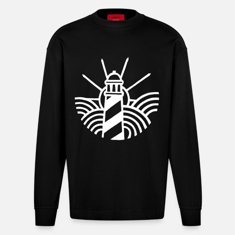 Le phare blanc et l'océan - Manches longues bio épais oversize fabriqué en UE - SOLID BLACK