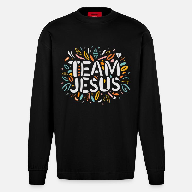 Ich bin Jesus – bunte Botschaft - Heavyweight Oversized Organic Langarmshirt Made in EU - SOLID BLACK