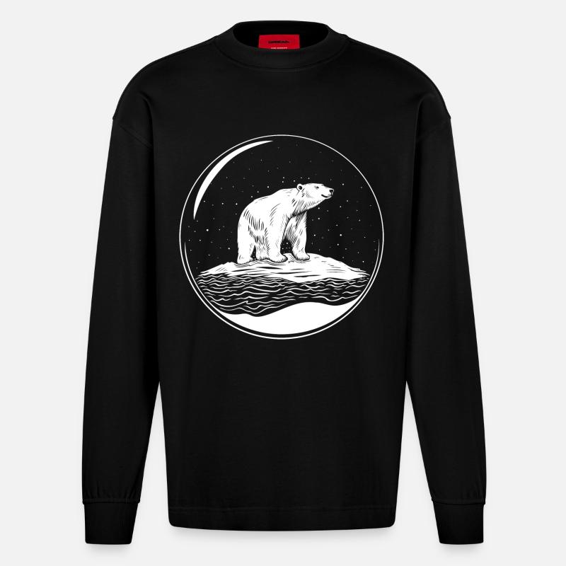 Eisbär auf Eisscholle Save the polarbear - Heavyweight Oversized Organic Langarmshirt Made in EU - SOLID BLACK