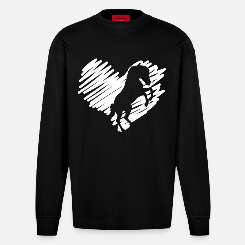Ich liebe Pferde - Heavyweight Oversized Organic Langarmshirt Made in EU - SOLID BLACK