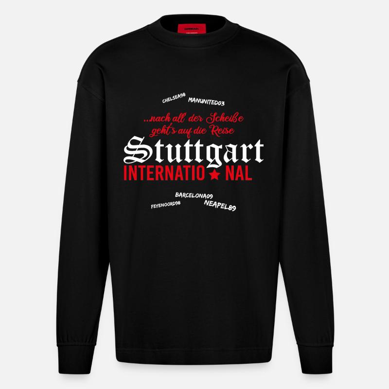 Fußball Stuttgart International - Heavyweight Oversized Organic Langarmshirt Made in EU - SOLID BLACK