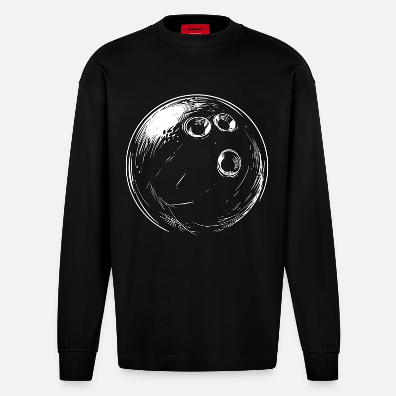 Dessin de boule de bowling - Manches longues bio épais oversize fabriqué en UE - SOLID BLACK
