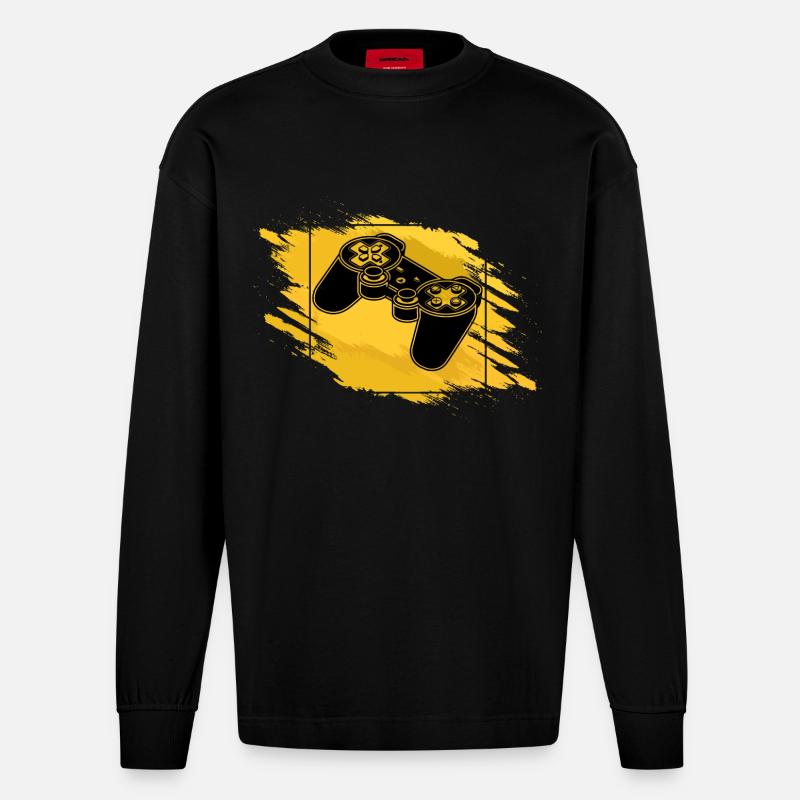 Gaming Controller Retro - Heavyweight Oversized Organic Langarmshirt Made in EU - SOLID BLACK