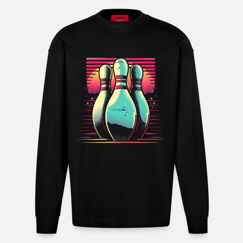 Bowling Synthwave - Heavyweight Oversized Organic Longsleeve Shirt Made in EU - SOLID BLACK