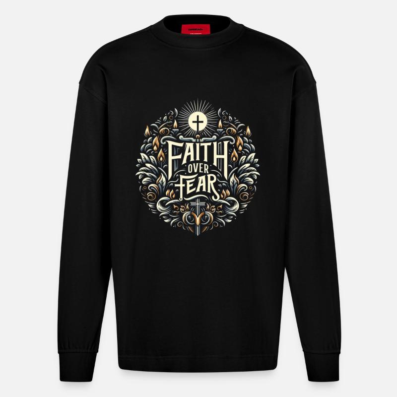 Glaube über Angst Ornament - Heavyweight Oversized Organic Langarmshirt Made in EU - SOLID BLACK