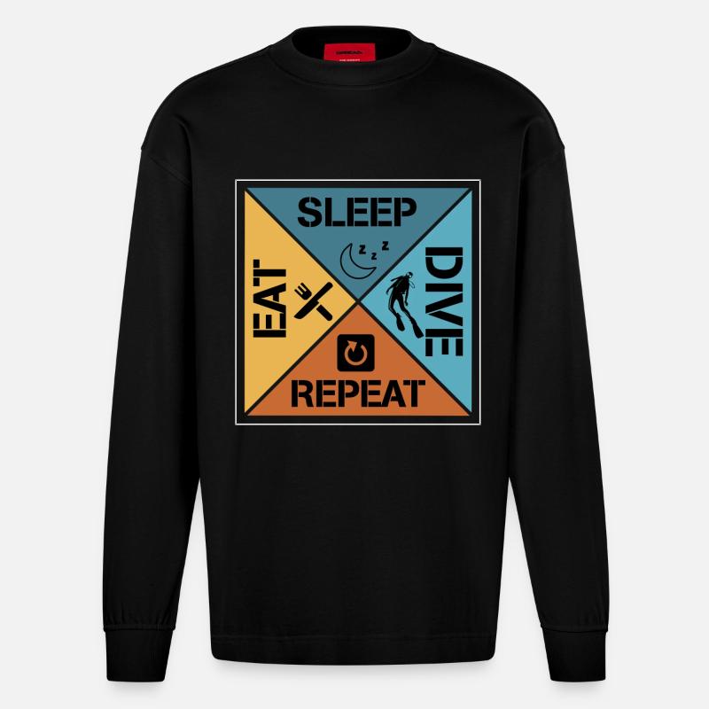 Eat sleep dive repeat - Heavyweight Oversized Organic Langarmshirt Made in EU - SOLID BLACK