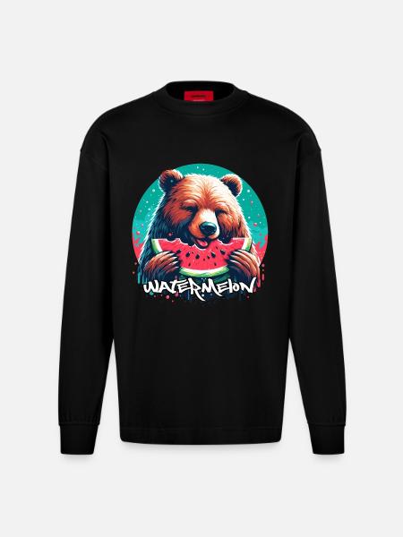 Watermelon Bear Yummy Gift - Heavyweight Oversized Organic Longsleeve Shirt Made in EU - SOLID BLACK