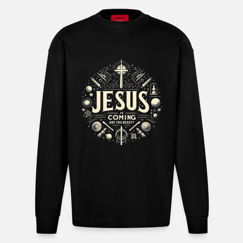 Jésus arrive bientôt. Es-tu prêt. - Manches longues bio épais oversize fabriqué en UE - SOLID BLACK