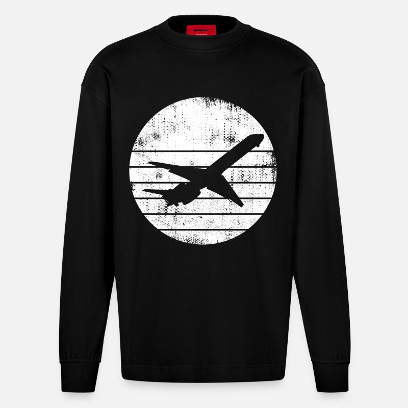 Flugzeug Zeichnung - Heavyweight Oversized Organic Langarmshirt Made in EU - SOLID BLACK