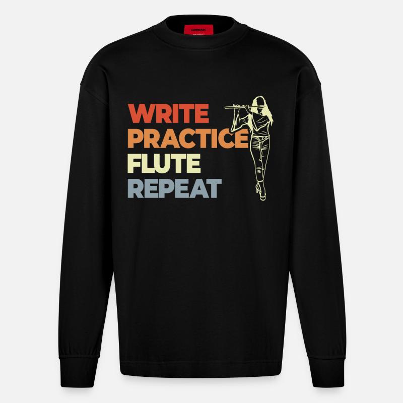 Write Practice Flute Repeat - Heavyweight Oversized Organic Langarmshirt Made in EU - SOLID BLACK