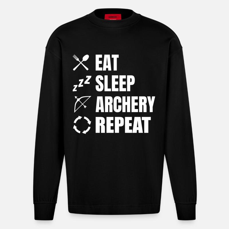 Eat Sleep Archery Repeat - Heavyweight Oversized Organic Longsleeve Shirt Made in EU - SOLID BLACK