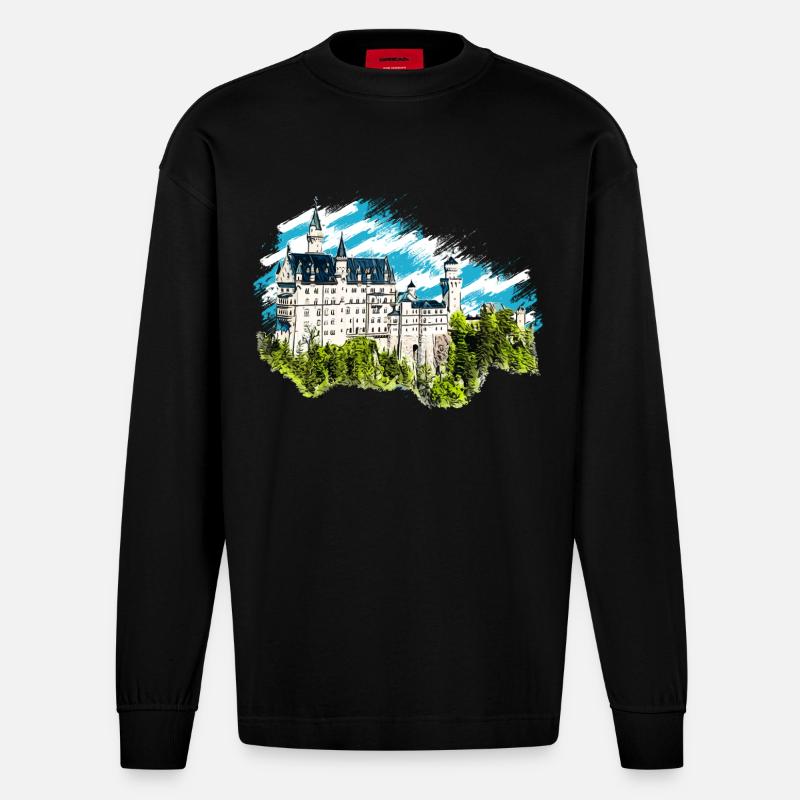 Schloss Neuschwanstein - Heavyweight Oversized Organic Langarmshirt Made in EU - SOLID BLACK
