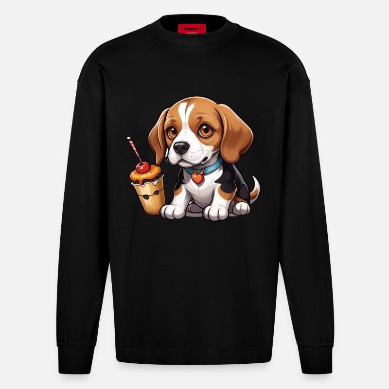Beagle Cake Joy - Heavyweight Oversized Organic Langarmshirt Made in EU - SOLID BLACK