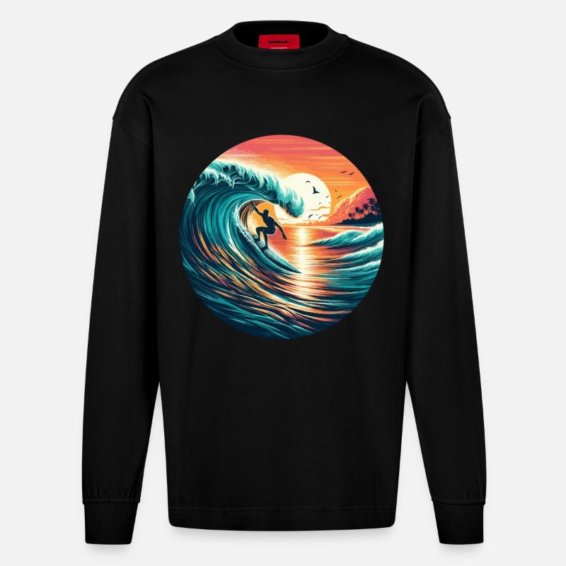 Sunset Surfer - Heavyweight Oversized Organic Langarmshirt Made in EU - SOLID BLACK