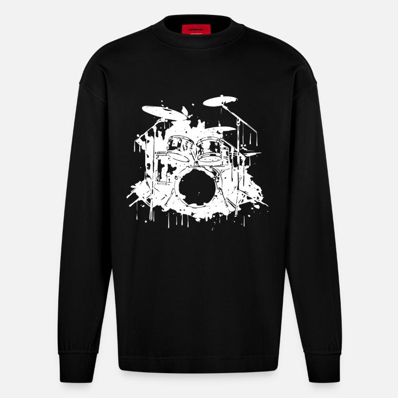 Schlagzeug Grafik - Heavyweight Oversized Organic Langarmshirt Made in EU - SOLID BLACK