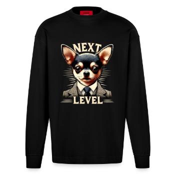 Chihuahua Next Level Anzug Hund Geschenk - Heavyweight Oversized Organic Langarmshirt Made in EU - SOLID BLACK - Vorne