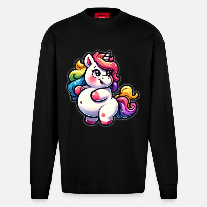Kunterbuntes Einhorn-Kuscheldesign - Heavyweight Oversized Organic Langarmshirt Made in EU - SOLID BLACK