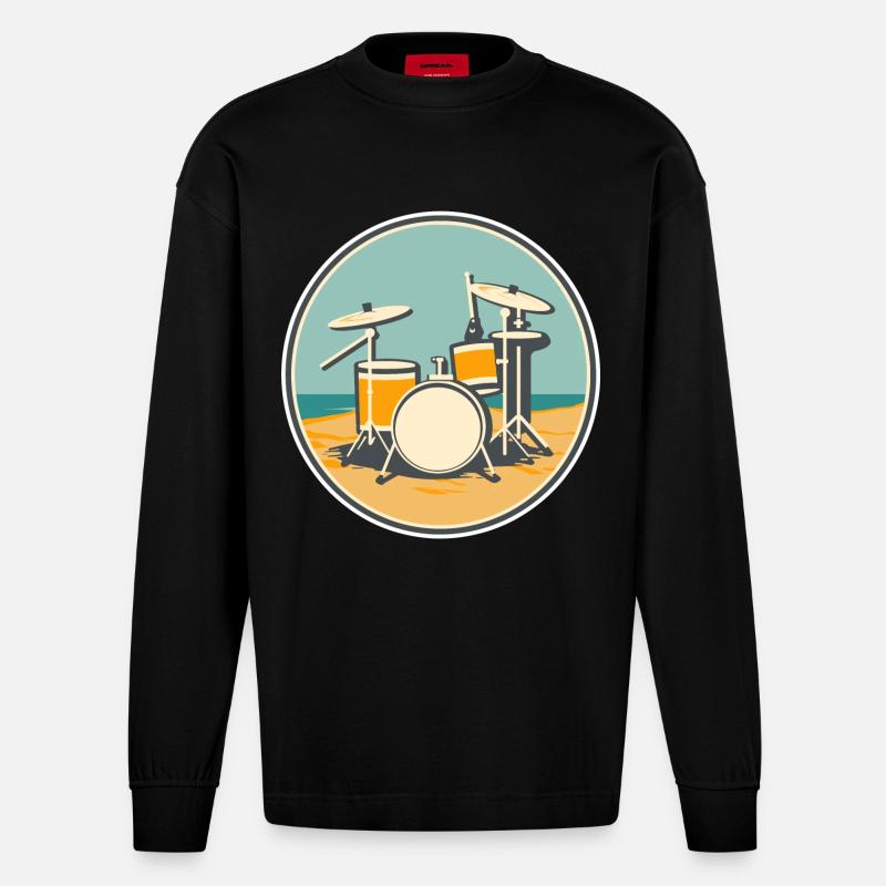 Illustration de batterie - Manches longues bio épais oversize fabriqué en UE - SOLID BLACK