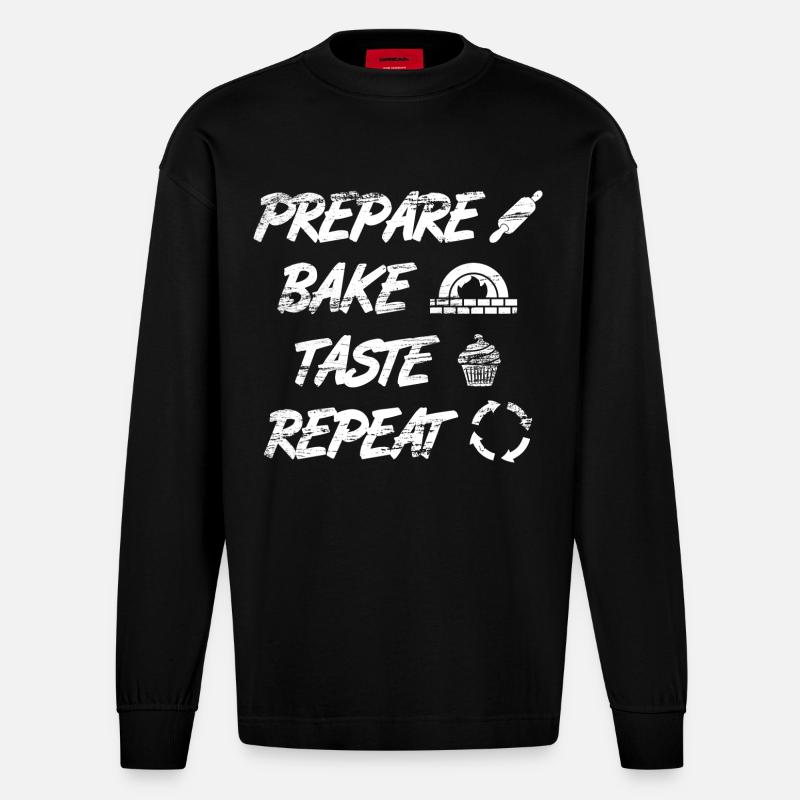 Préparer, cuire, goûter, répéter - Manches longues bio épais oversize fabriqué en UE - SOLID BLACK