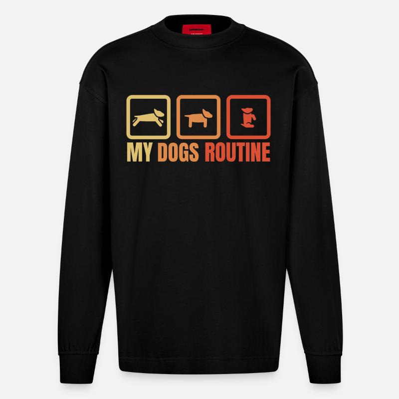 Die Routine meines Hundes - Heavyweight Oversized Organic Langarmshirt Made in EU - SOLID BLACK