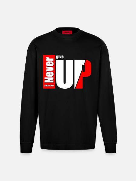 never give up - Heavyweight Oversized Organic Longsleeve Shirt Made in EU - SOLID BLACK
