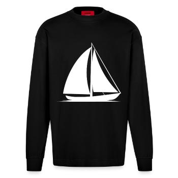 Segelboot Line Art - Heavyweight Oversized Organic Langarmshirt Made in EU - SOLID BLACK - Vorne