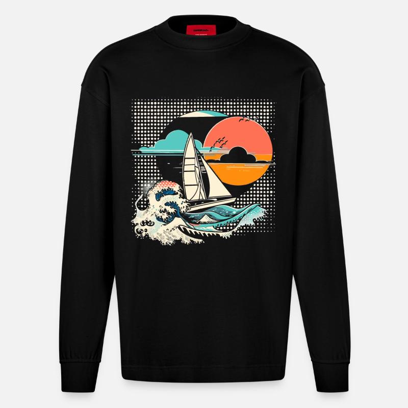 Dessin animé sur la voile - Manches longues bio épais oversize fabriqué en UE - SOLID BLACK