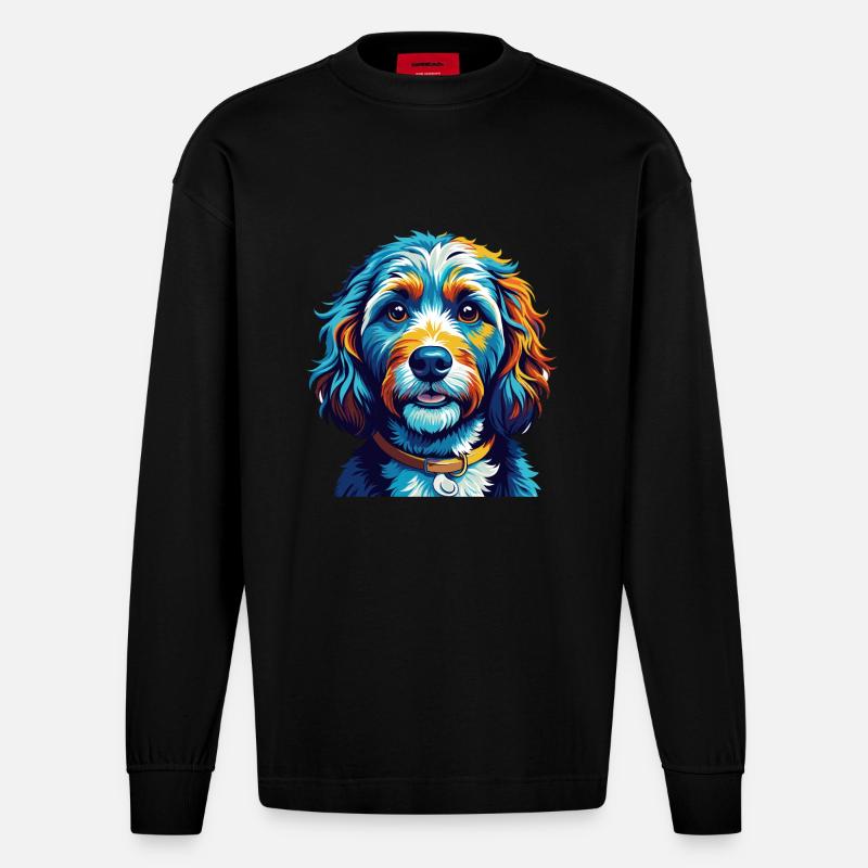 Cockapoo Hunderasse Bunt Karikatur Kawaii - Heavyweight Oversized Organic Langarmshirt Made in EU - SOLID BLACK